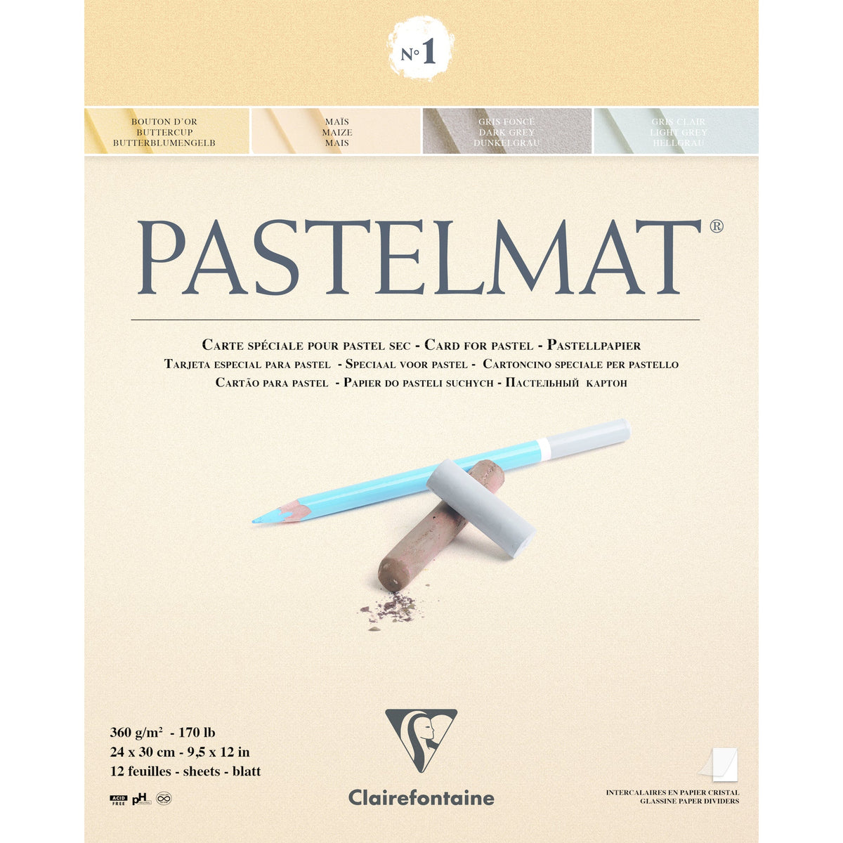 Clairefontaine Pastelmat blok br. 1 360 g 12L x 30 cm lijepljeni – 24