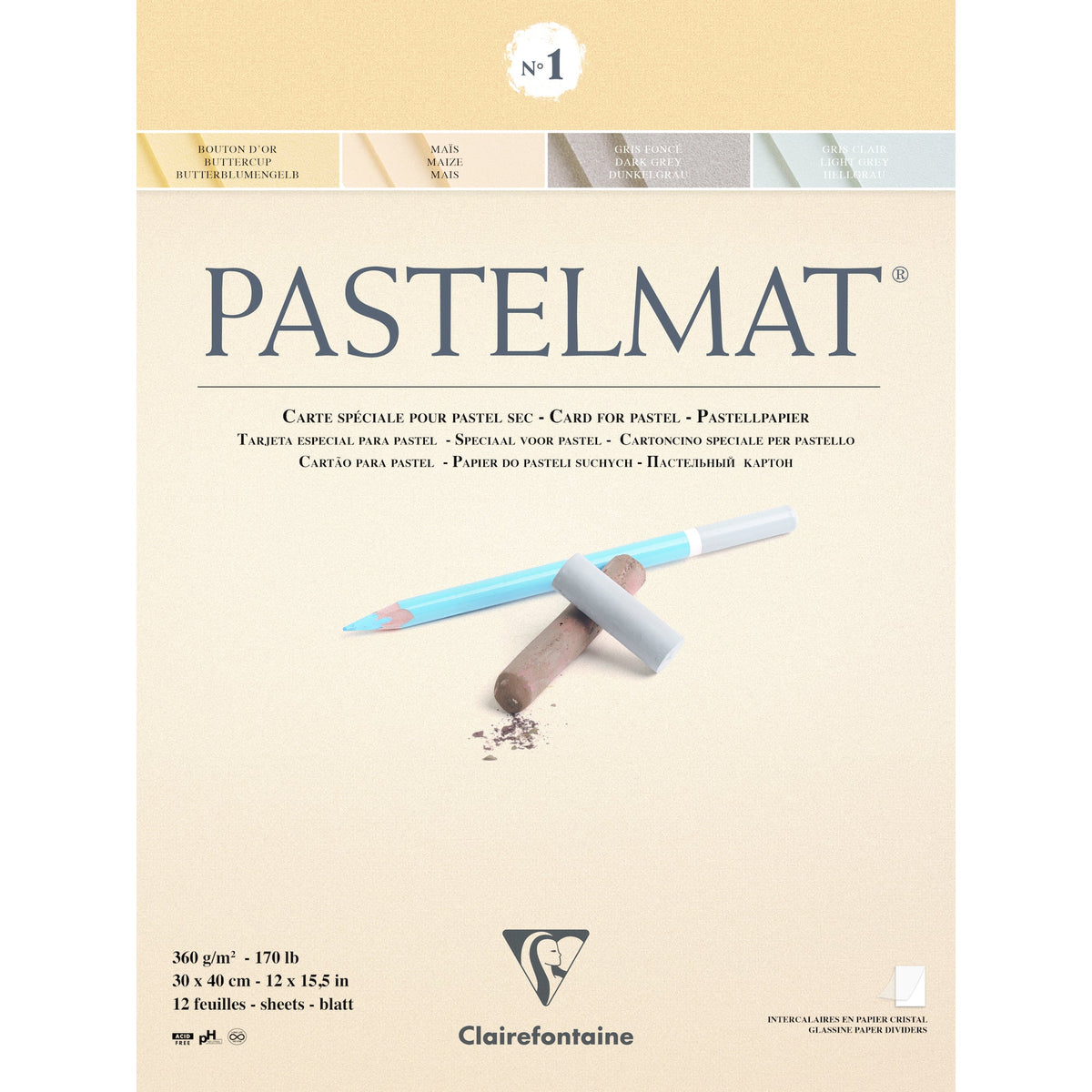 Clairefontaine Pastelmat blok br. 1 360 g 12L x 30 cm lijepljeni – 40