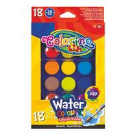 Colorino vodene boje sa 18 živopisnih nijansi u plastičnoj kutiji za slikanje.
