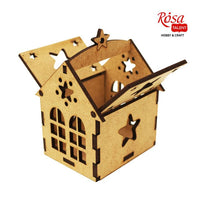 ROSA TALENT ukrasna kućica od MDF materijala, dimenzija 7x7x10 cm, prikazana iz profila.