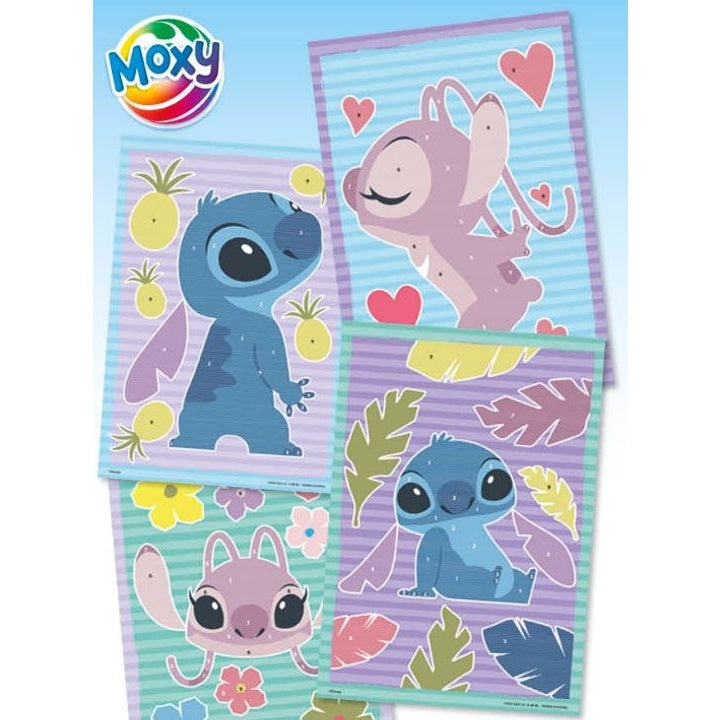 Sadržaj Disney seta za slikanje pijeskom Stitch sa šarenim vrećicama pijeska i predlošcima.