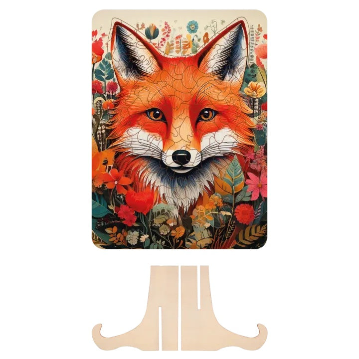 Drvene puzzle Fox od MOXY prikazane na stolu za kreativni rad