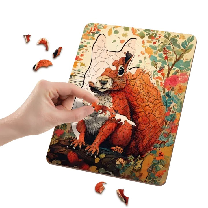 Složene drvene puzzle Veverica 130kom MOXY na stolu