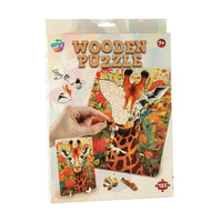 Drvene puzzle Žirafa od 130 dijelova u šarenoj kutiji za kreativnu igru.