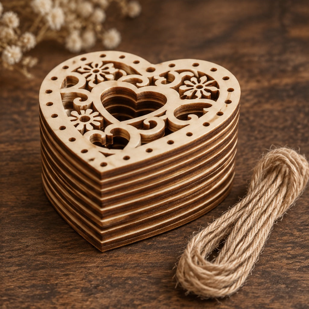 Drveni izrezi srce s ornamentom 5 x 5 cm - set od 5 kom