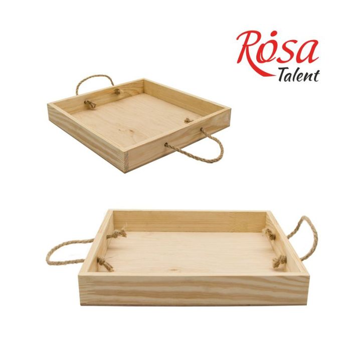 Drveni poslužavnik ROSA TALENT dimenzija 30x30x4 cm, pogodan za dekupaž i dekorativne umjetničke tehnike.