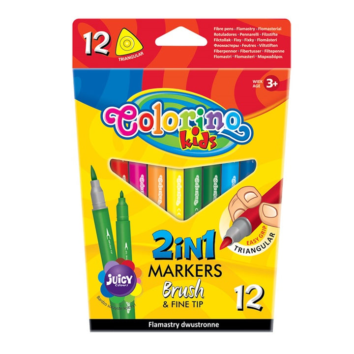 Pakovanje od 12 Colorino dvostranih flomastera za djecu sa živopisnim bojama.