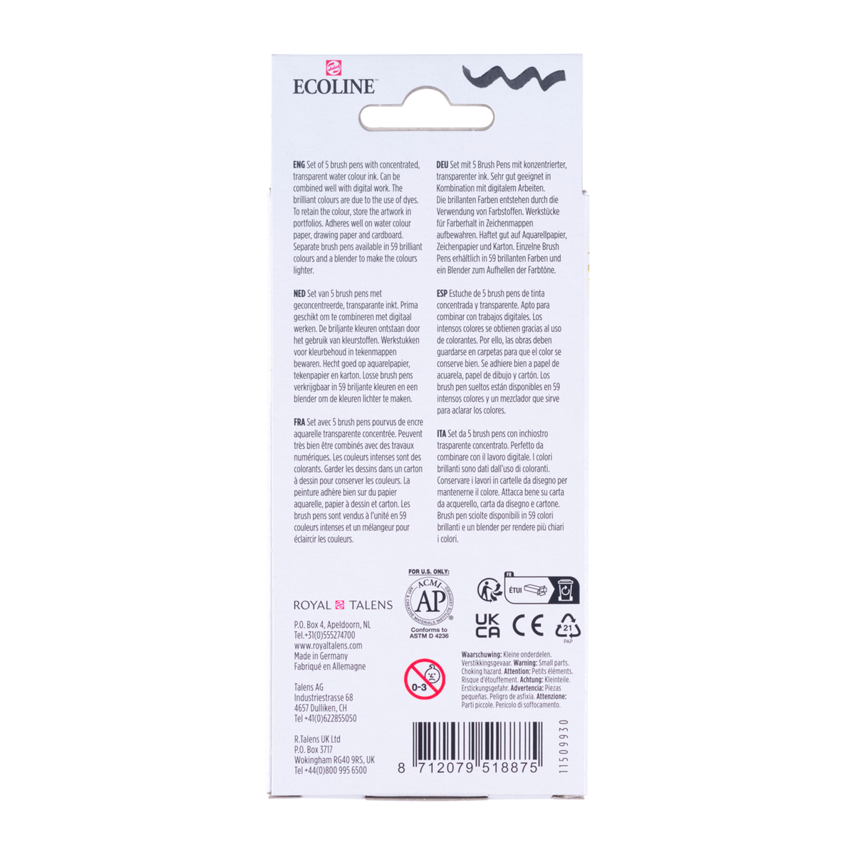 ROYAL TALENS Ecoline set akvarelnih brush pen flomastera PRIMARY 5 boja
