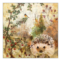 Eko salveta za dekupaž Autumn Hedgehog sa motivom ježa i jesenjeg lišća za kreativne radove.