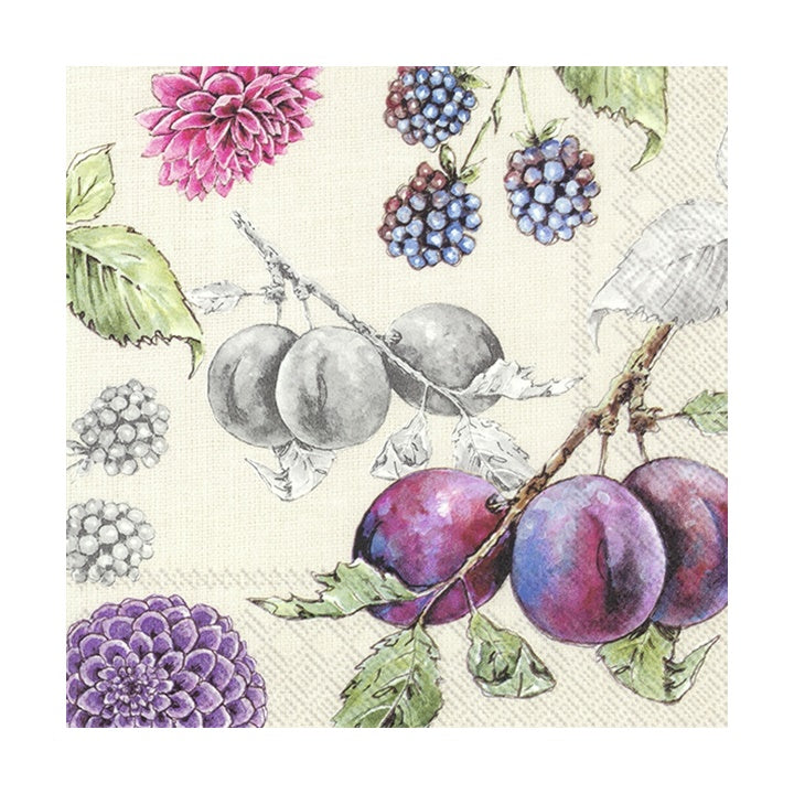 Eko salveta za dekupaž Delicious Plums sa motivom sočnih šljiva za kreativne radove.
