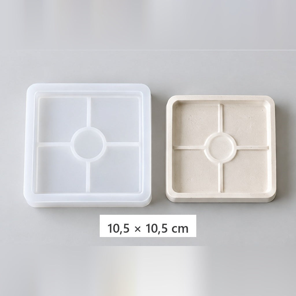 Fleksibilni silikonski kalup za izlivanje tacni i podmetača – kvadratni poslužavnik – 10,5 × 10,5 cm