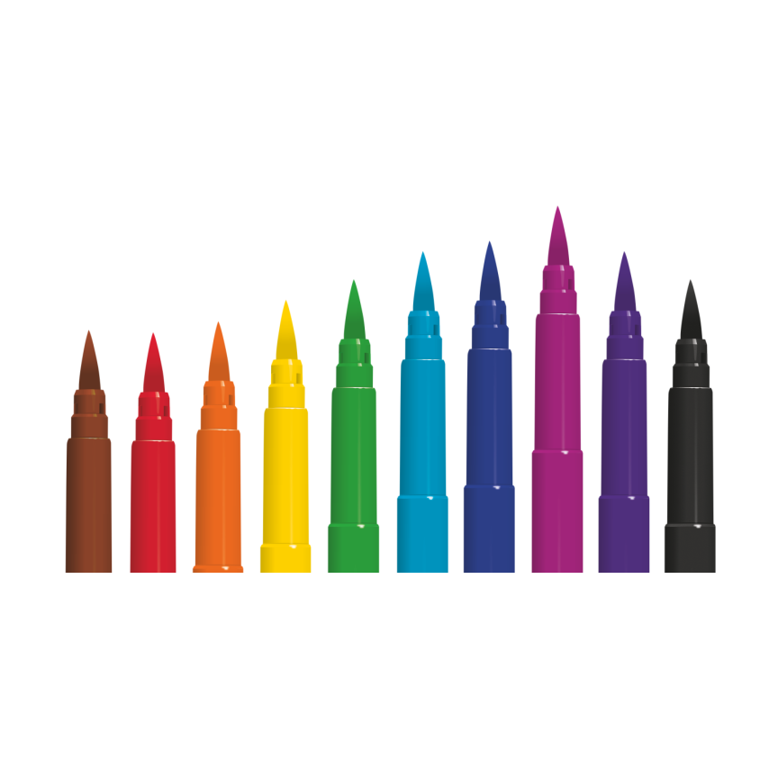 Flomasteri Colorino Brush s dugim vrhom u obliku kista – 10 boja