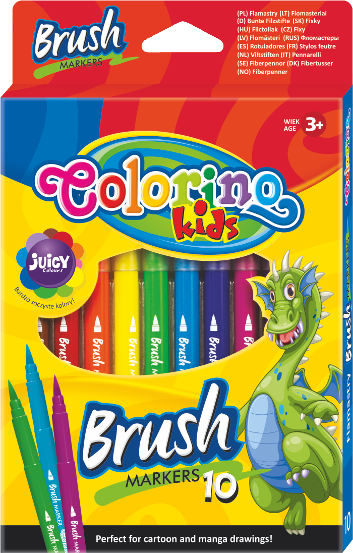 Flomasteri Colorino Brush s dugim vrhom u obliku kista – 10 boja
