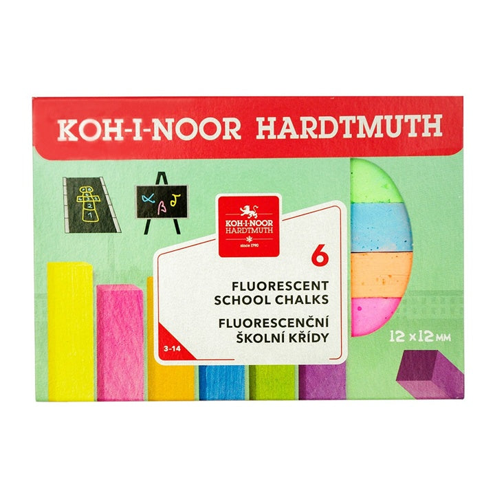 Set od šest fluorescentnih školskih kreda marke KOH-I-NOOR u jarkim bojama za pisanje po školskoj tabli.