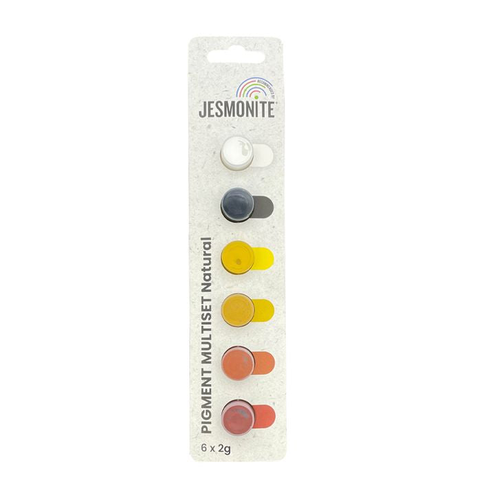 Set od šest prirodnih pigmenata za Jesmonite u malim pakovanjima od 2 g za kreativno bojenje materijala.
