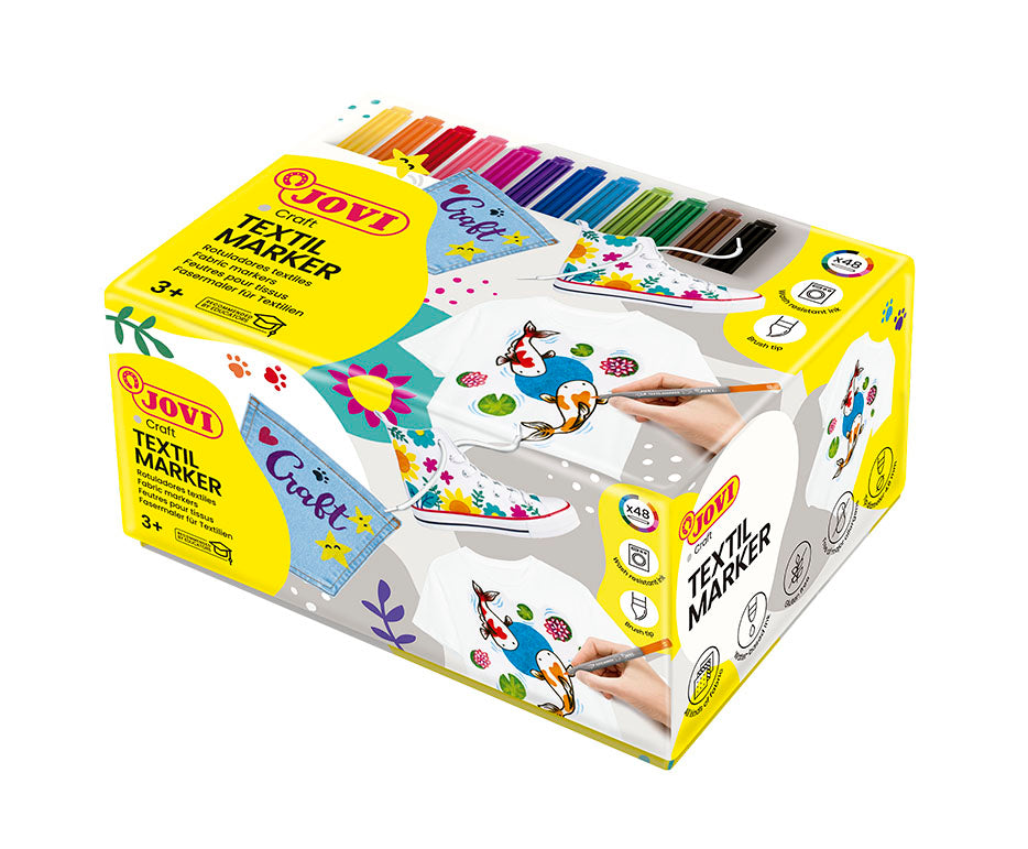 Flomasteri za tekstil JOVI Jovidecor Textil sa vrhom u obliku kista – 48 kom / 12 boja