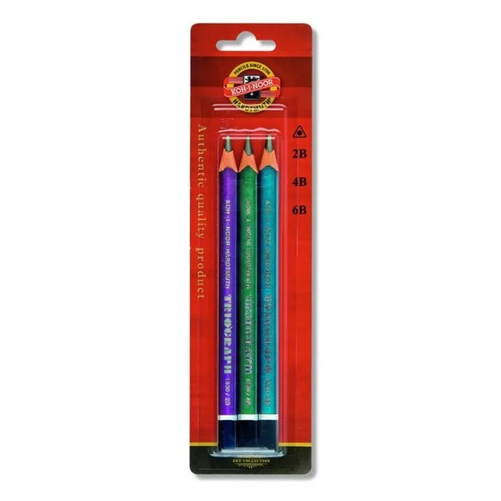 Set od tri KOH-I-NOOR 1835 jumbo grafitne olovke tvrdoće 2B, 4B i 6B za crtanje i skiciranje.