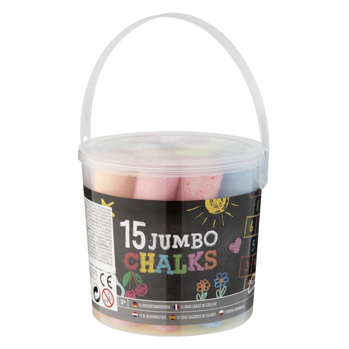 Plastična kanta sa 15 JUMBO kreda u raznim bojama za crtanje po betonu.
