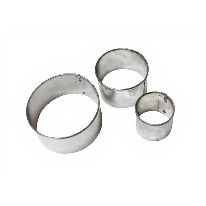 Set od tri okrugla kalupa za glinu prečnika 20, 30 i 40 mm za precizno oblikovanje keramike i gline.