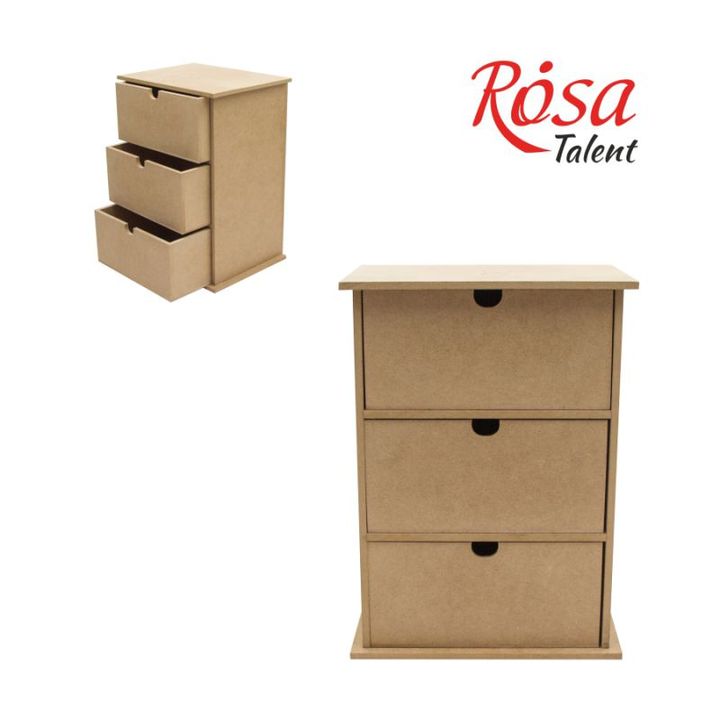 ROSA TALENT komoda sa tri ladice od MDF materijala dimenzija 22x12x30 cm za odlaganje umjetničkog pribora.