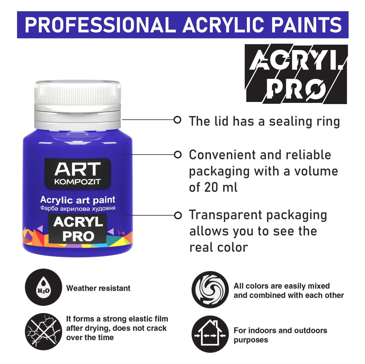 Set akrilnih boja ACRYL PRO Kompozit 12x20 ml