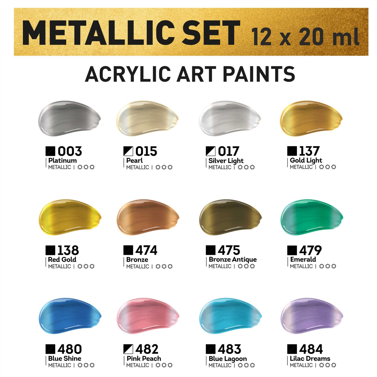 Set metalik akrilnih boja ACRYL PRO Kompozit 12x20 ml