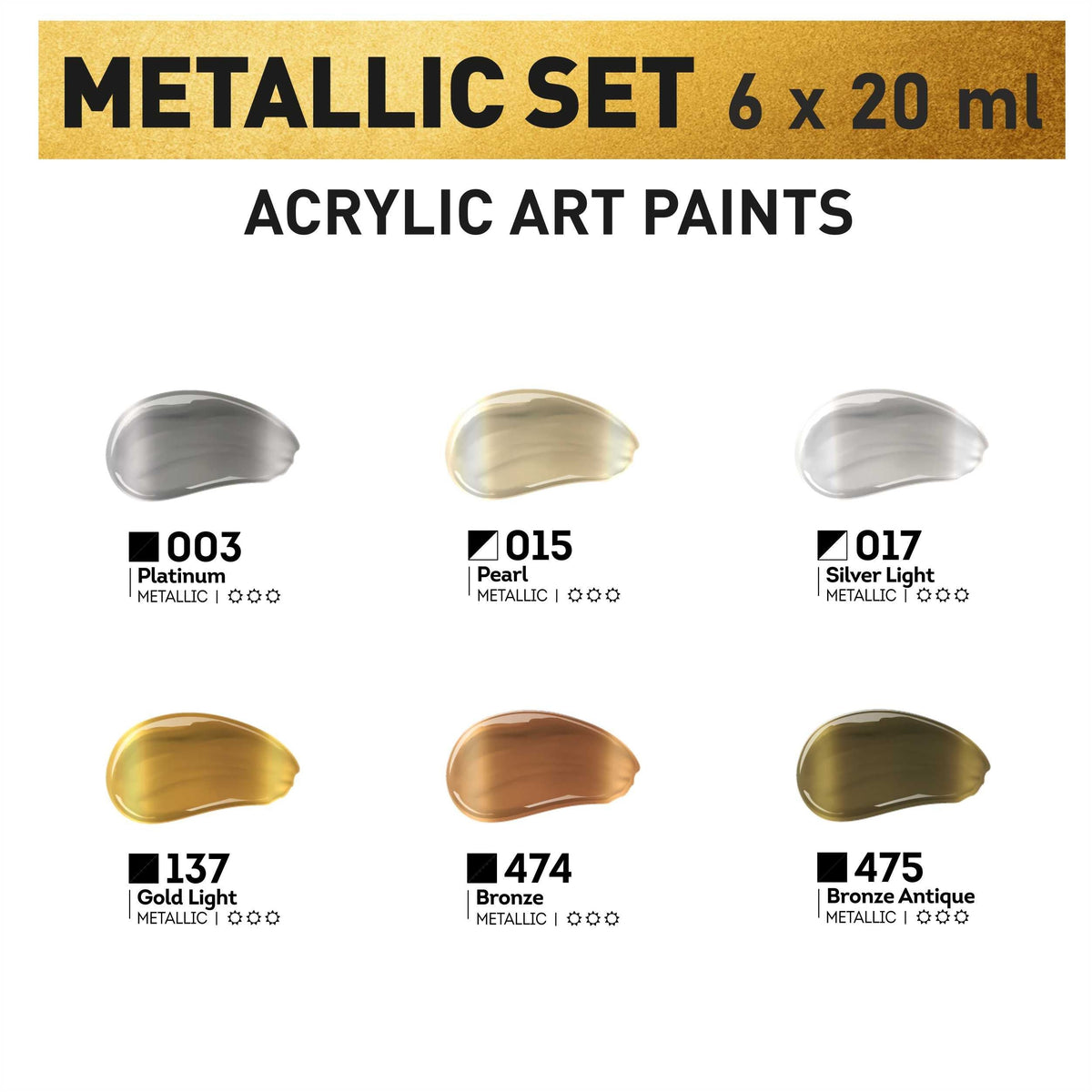 Set metalik akrilnih boja ACRYL PRO Kompozit 6x20 ml