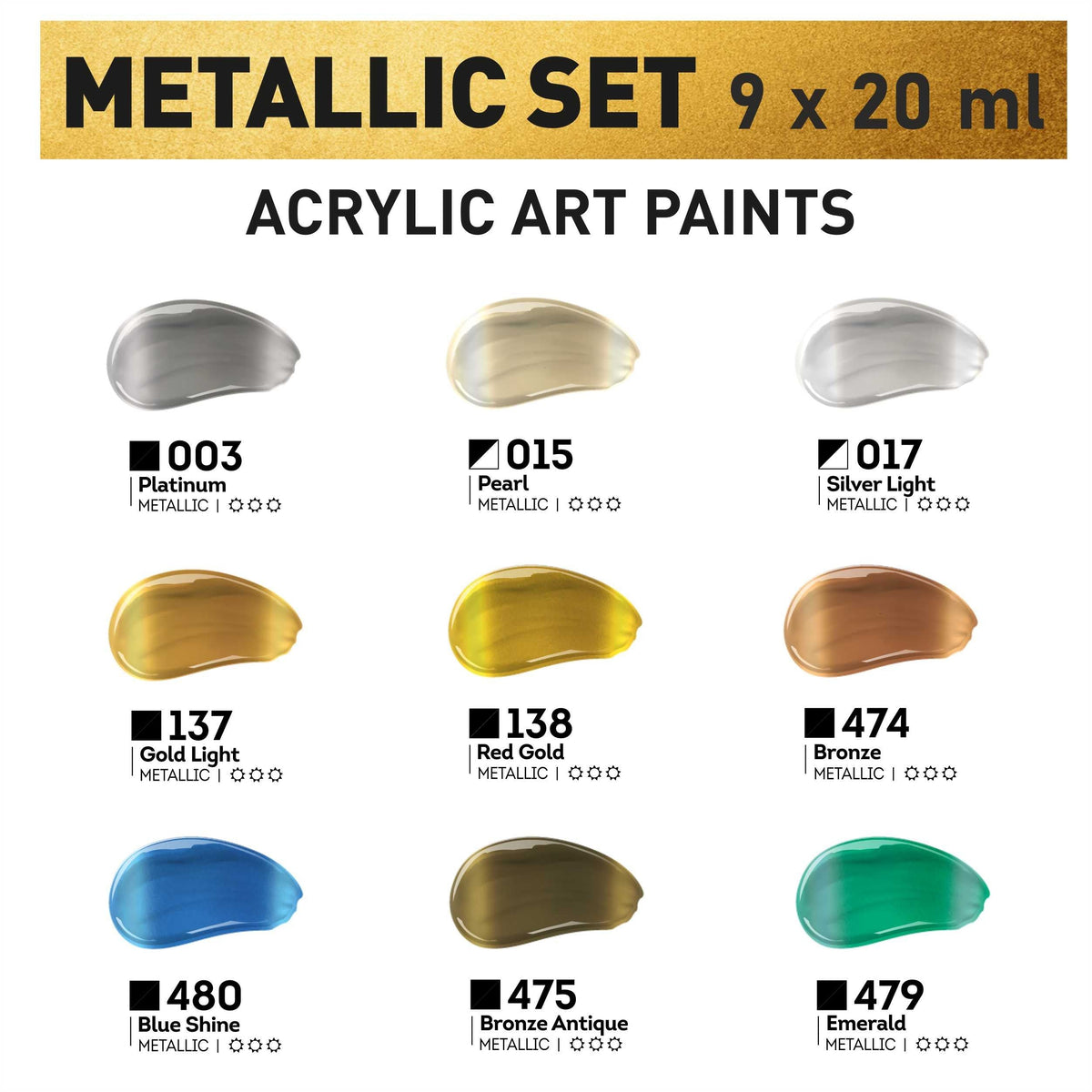 Set metalik akrilnih boja ACRYL PRO Kompozit 9x20 ml