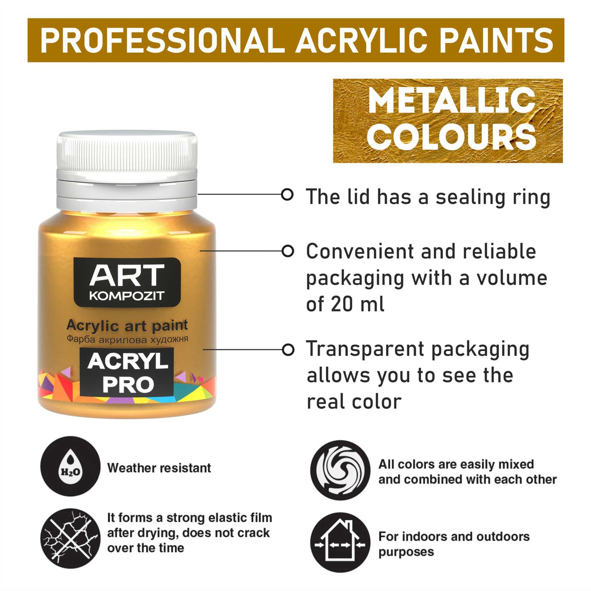 Set metalik akrilnih boja ACRYL PRO Kompozit 9x20 ml