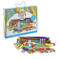 Otvorena kutija Giant Craft Box 500 kom plava puna šarenih perlica, trakica i ukrasa za kreativni rad.