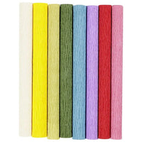 Krep papir u setu od 8 različitih boja, dimenzija 25x60 cm, neophodan materijal za kreativnost.