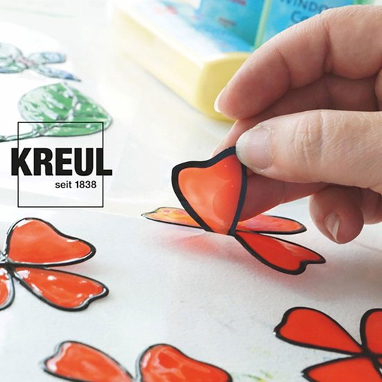 Paleta KREUL boja za staklo efekt 80 ml u različitim nijansama za kreativno oslikavanje.