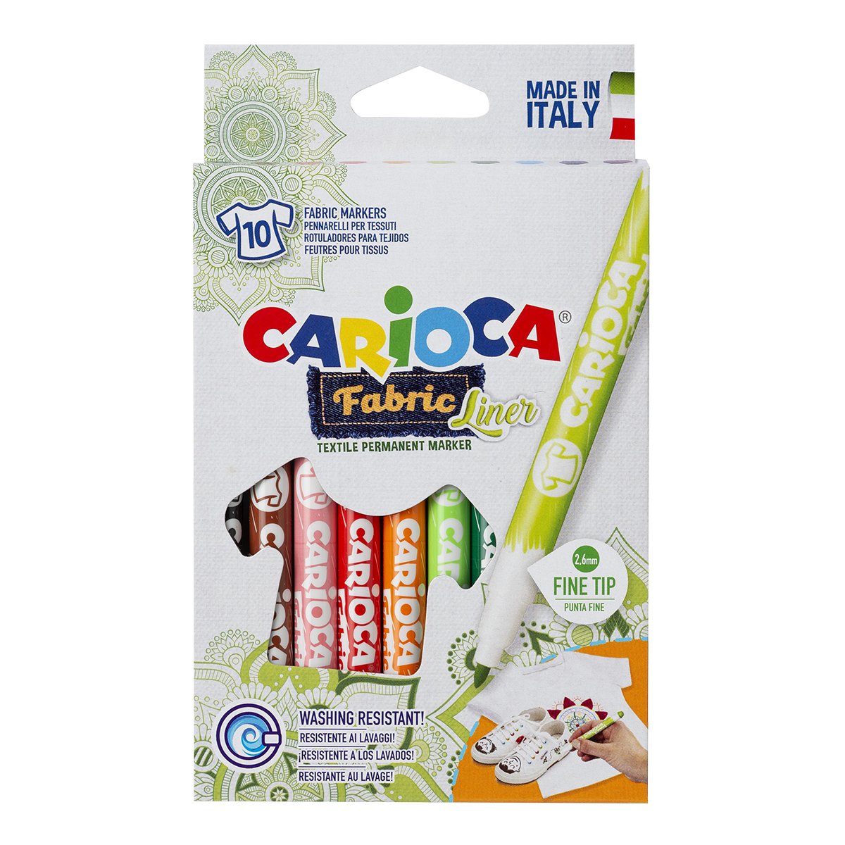Markeri za tekstil Carioca, tanki vrh, 10 kom, miks boja