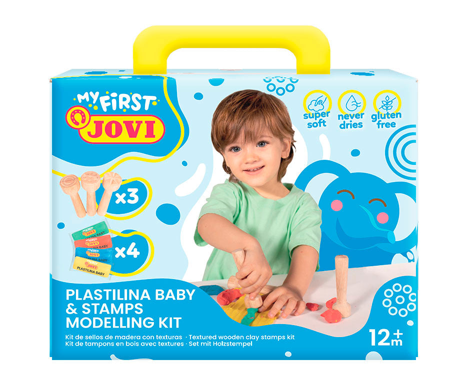 Meka prirodna plastelina JOVI My First 4 x 38 g – + 3 drvena pečata