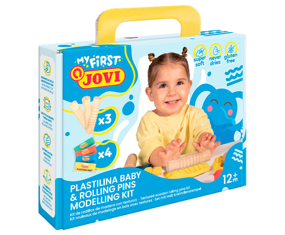 Meka prirodna plastelina JOVI My First 4 x 38 g – + 3 drvena valjka