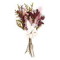 Mini sušeni buket „Burgundy Queen“ visine 20 cm u elegantnom papirnom pakovanju.