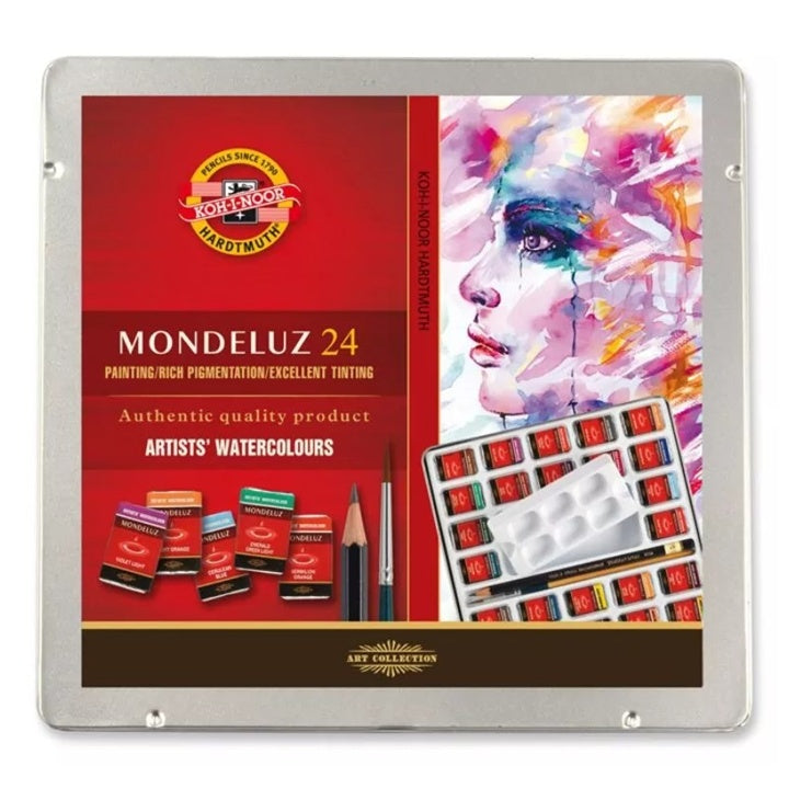 Mondeluz akvarel boje u metalnoj kutiji sa 24 nijanse za umjetničko slikanje.