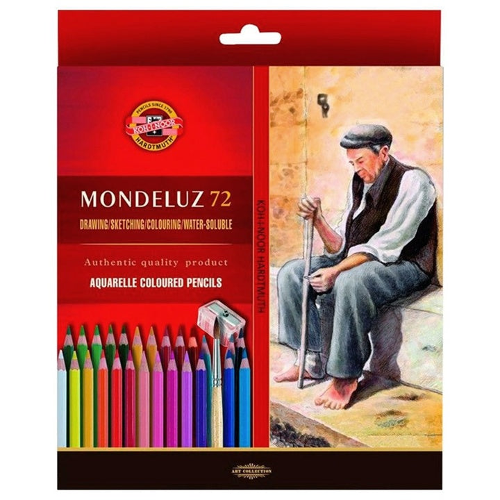 Set od 72 Mondeluz akvarel olovke u metalnoj kutiji, idealne za umjetničko crtanje i akvarel tehnike.