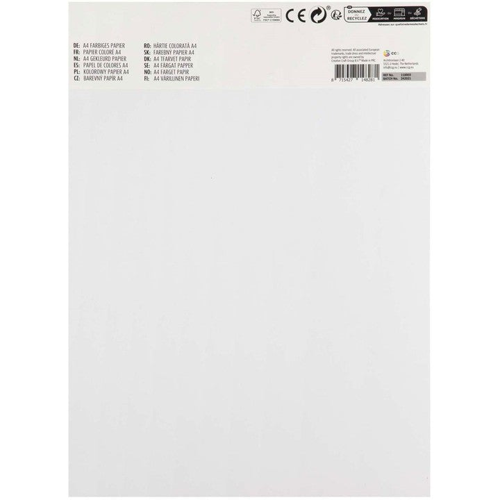 Detaljan prikaz MOXY papira u boji A4 formata, 110 GSM, idealnog za crtanje, kolaž i školski pribor.