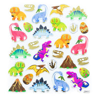 Set od 28 šarenih naljepnica sa motivima različitih dinosaurusa za kreativno ukrašavanje i dječje umjetničke projekte.