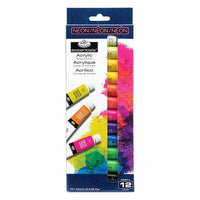 Pakovanje od 12 Royal & Langnickel neonskih akrilnih boja u tubama od 12 ml.