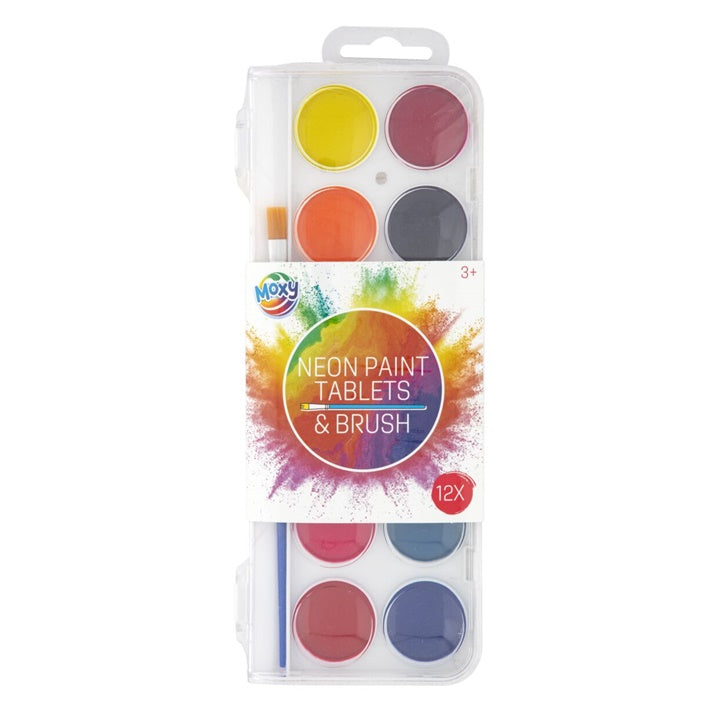 Pakovanje od 12 neonskih vodenih boja sa priloženim kistom za kreativno slikanje.