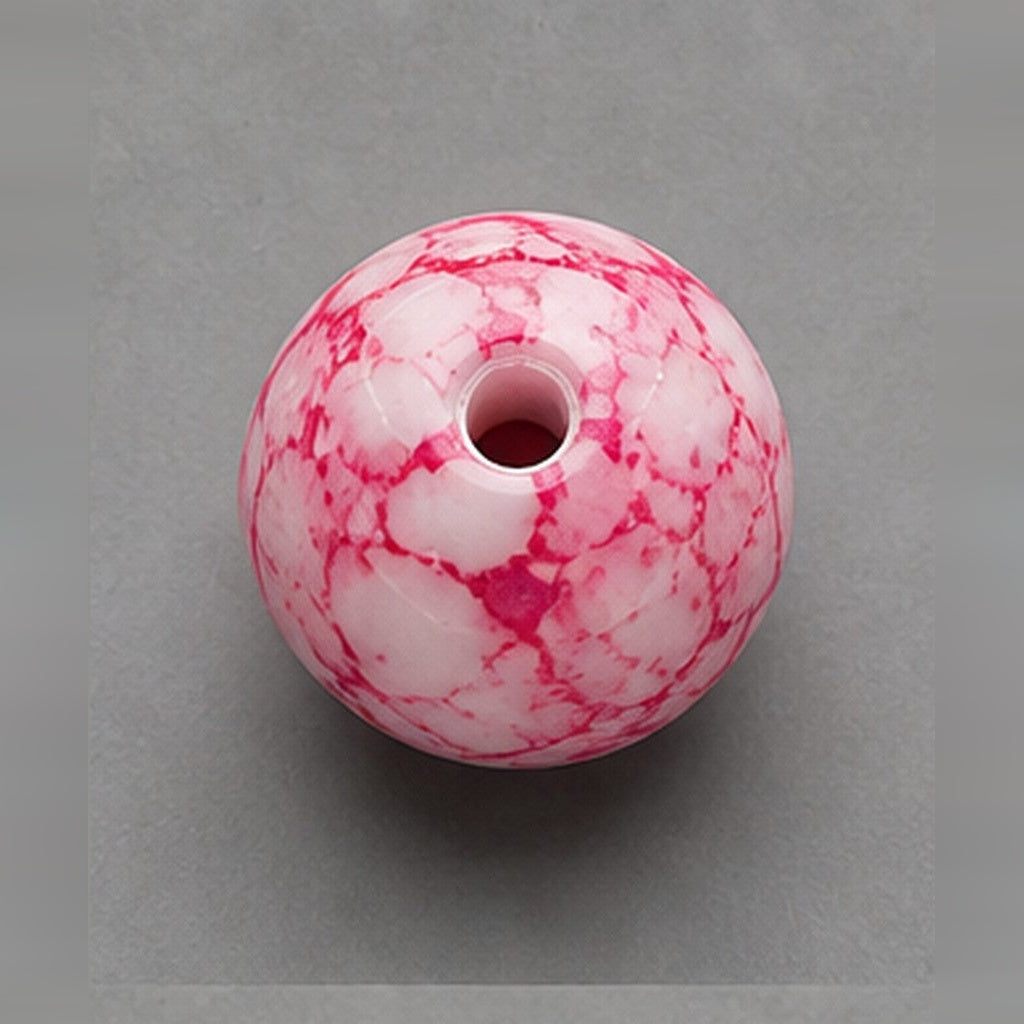 Okrugle staklene perle s mramornim efektom 8 mm – 15 kom – roze-bijela