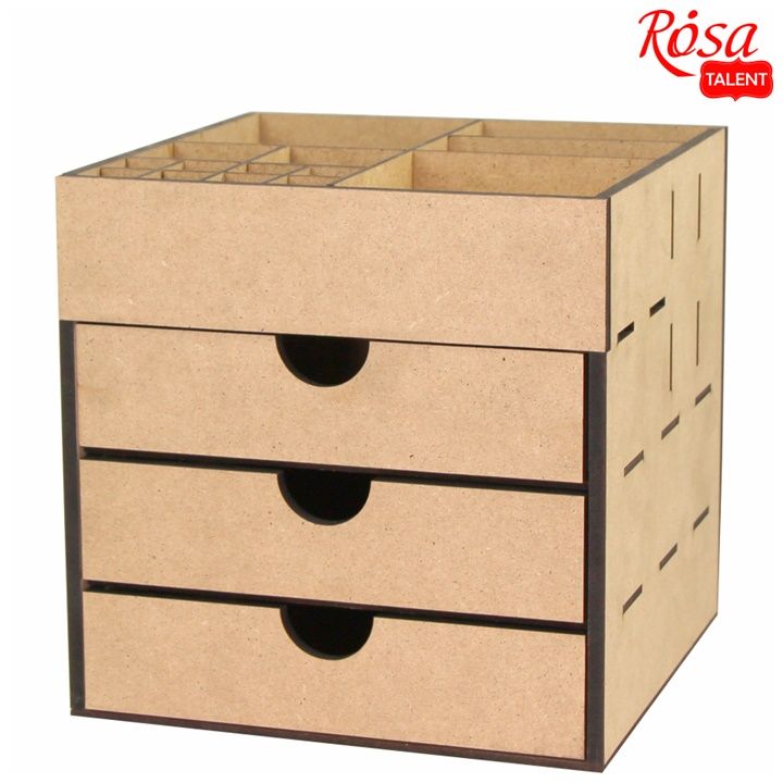 ROSA TALENT organizator od MDF-a sa tri ladice dimenzija 20.5x20.5x20 cm za odlaganje slikarskog i kreativnog pribora.