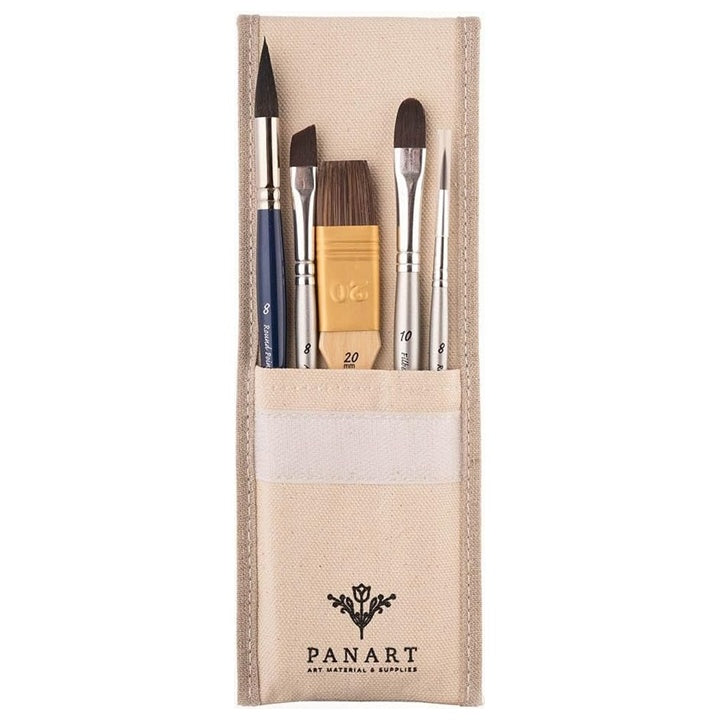 PanArt ATL-01 set od 5 kistova za akvarel i akril u praktičnoj pamučnoj futroli za odlaganje.