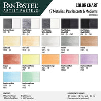 Otvorena kutija PanPastel seta sa 17 metalik i bisernih nijansi i medijima za umjetnike.