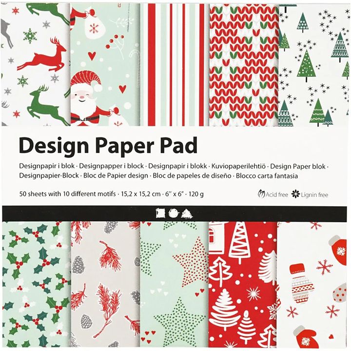 Pakovanje od 50 listova papira za scrapbooking sa prazničnim božićnim motivima, dimenzija 15,2 x 15,2 cm.