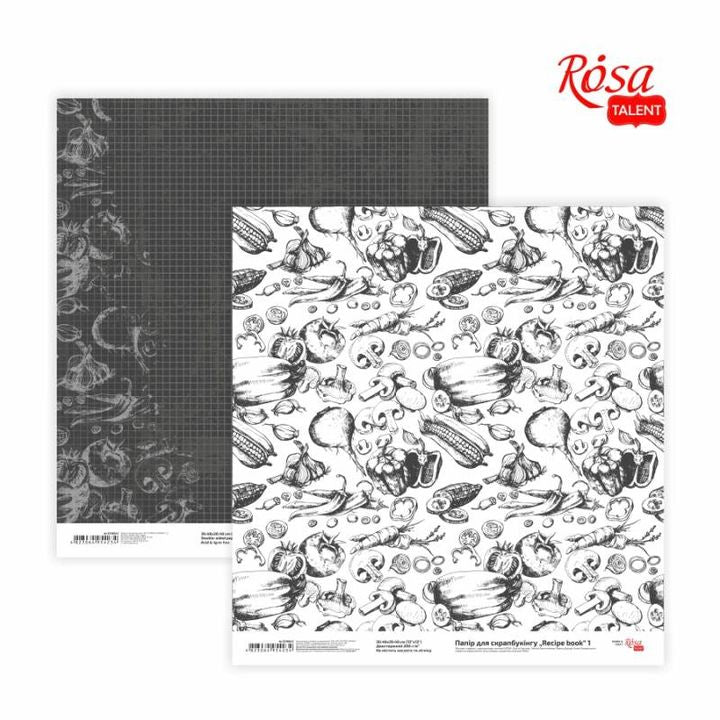 Papir za scrapbooking 30.48x30.48 cm iz Recipe book kolekcije sa raznovrsnim kulinarskim motivima