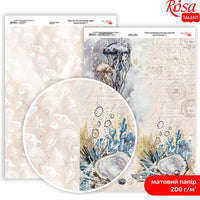 Papiri za scrapbooking Ocean Dreams A4 u nijansama plave boje sa morskim motivima.