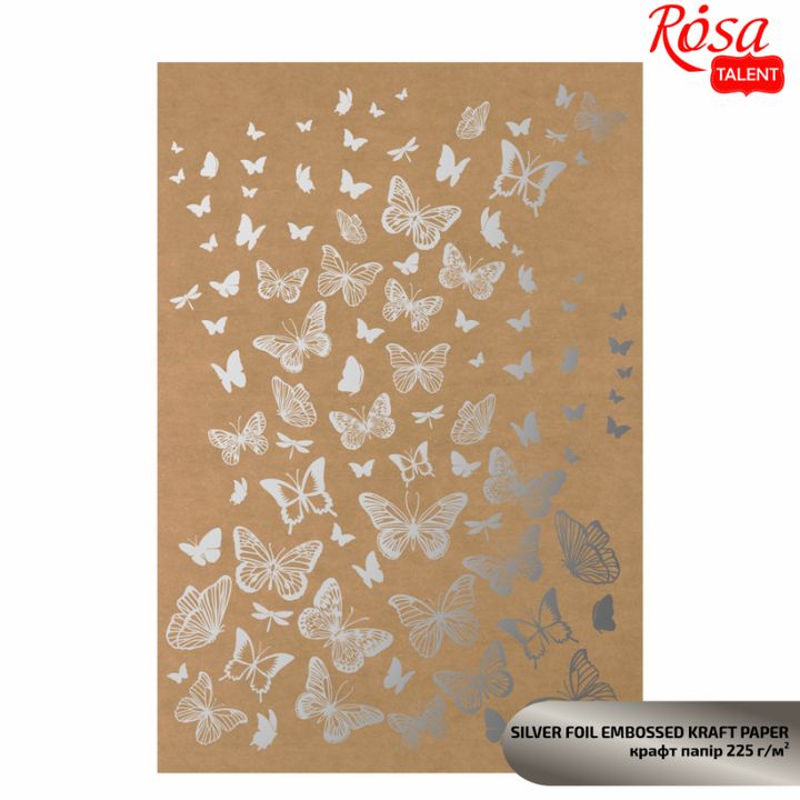Papiri za scrapbooking sa metalik elementima A4 – srebrni leptiri